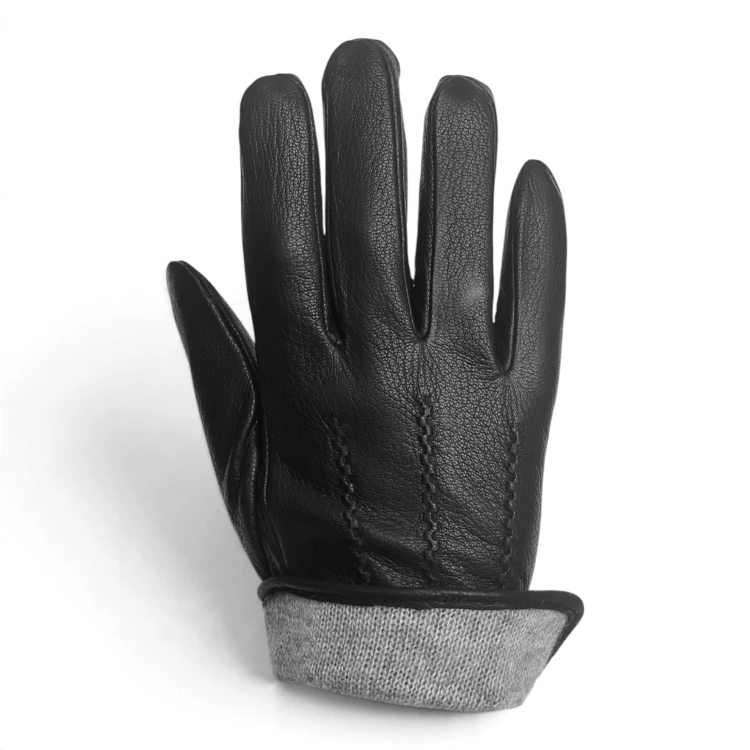 Vermari Milano VMGL-2001 - glove with the cuff turned back, light grey knit lining visible