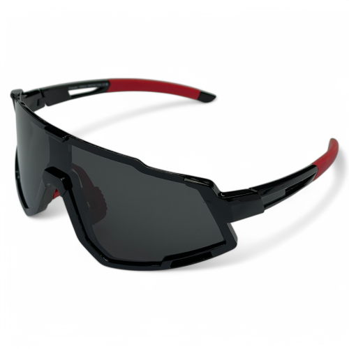 M100 C1 okulary sportowe czarne z czerwonymi zausznikami - perspektywa z boku
