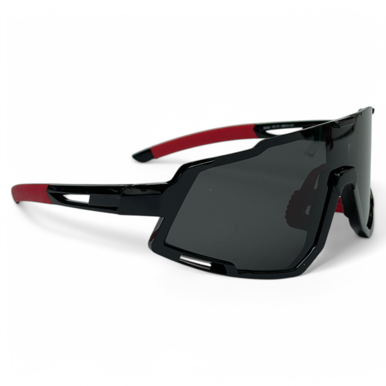 M100 C1 okulary sportowe czarne z czerwonymi zausznikami - widok z boku
