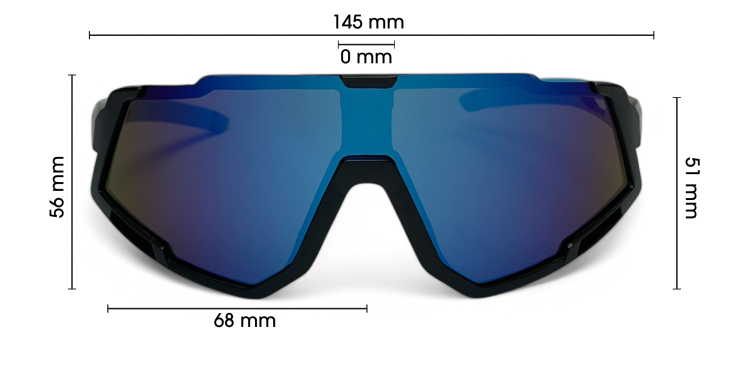 Okulary M100 C2 - wymiary (szerokość 145mm, wysokość 51mm)