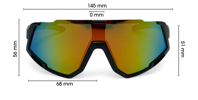 M100 C3 okulary sportowe czarne z czerwonymi zausznikami - wymiary