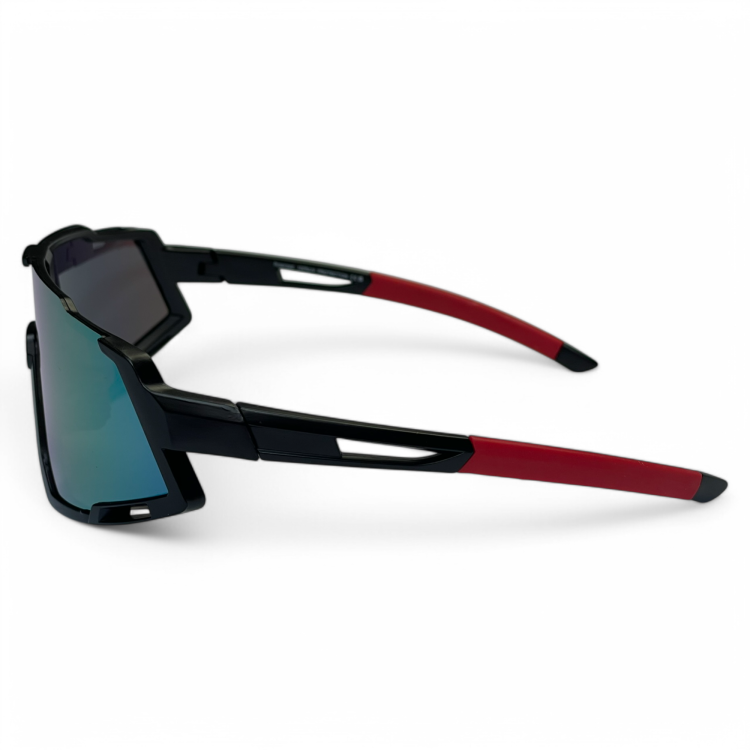 M100 C3 okulary sportowe czarne z czerwonymi zausznikami - widok z boku