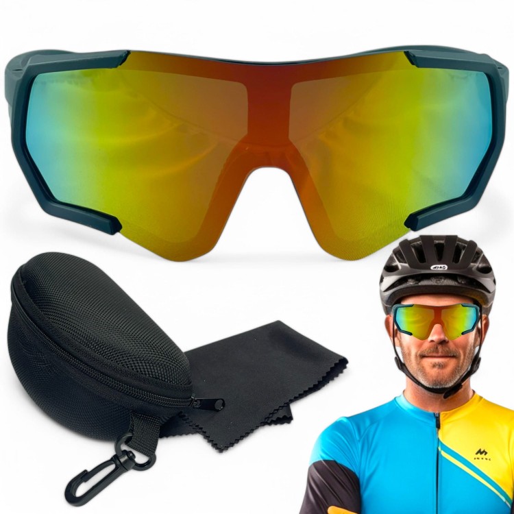 Zestaw: okulary sportowe Prius M101 C3, etui, ściereczka i kolarz - widok ogólny