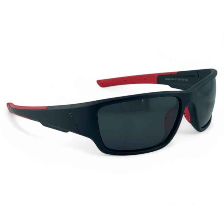 M104 C1 okulary sportowe czarne z czerwonymi zausznikami - z boku