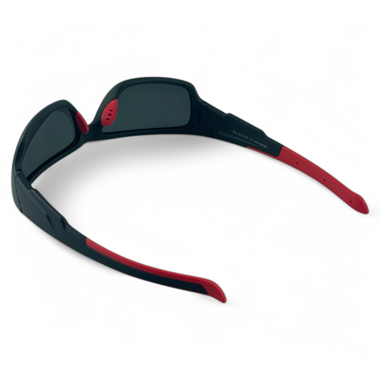 M104 C1 okulary sportowe czarne z czerwonymi zausznikami - rozłożone