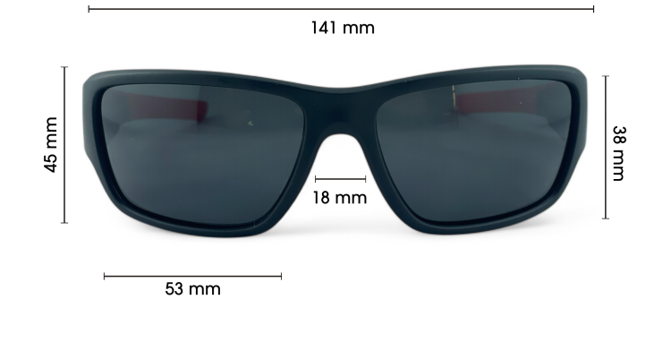 M104 C1 okulary sportowe czarne z czerwonymi zausznikami - wymiary