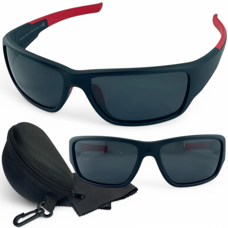 M104 C1 okulary sportowe czarne z czerwonymi zausznikami - zestaw z etui