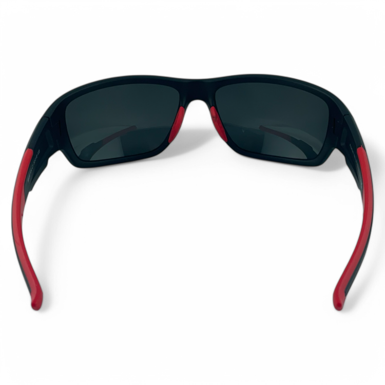 M104 C1 okulary sportowe czarne z czerwonymi zausznikami - otwarte