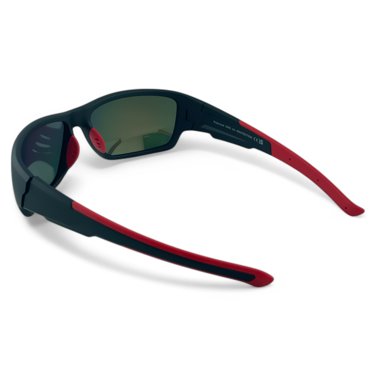 M104 C3 okulary sportowe czarne z czerwonymi zausznikami - widok z tyłu z boku