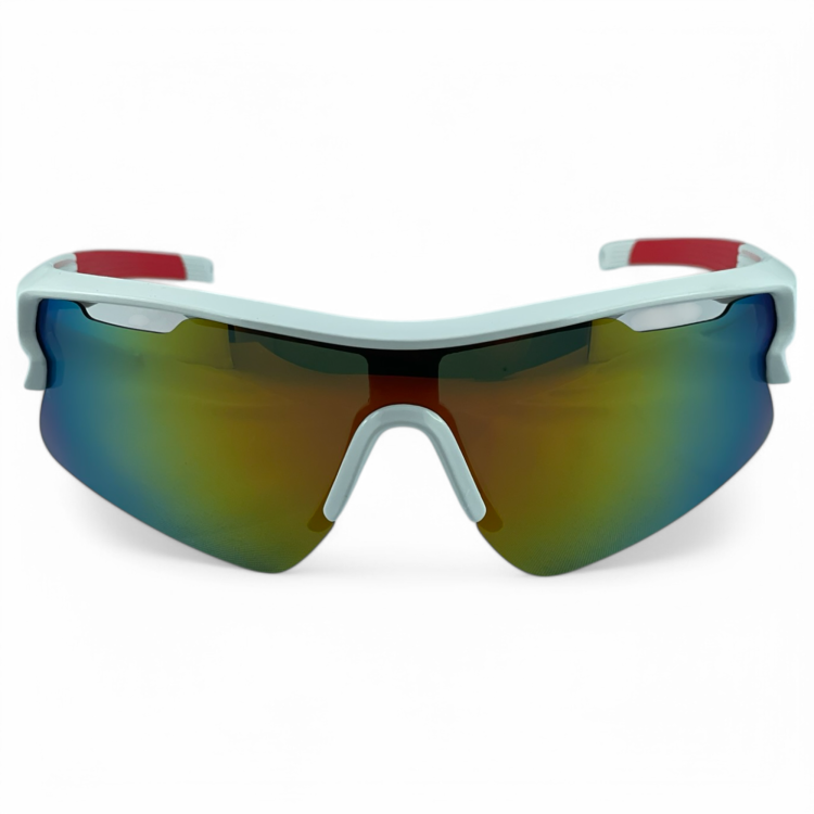 Okulary sportowe M106 C3 białe-czerwone lustrzane - widok przód-bok