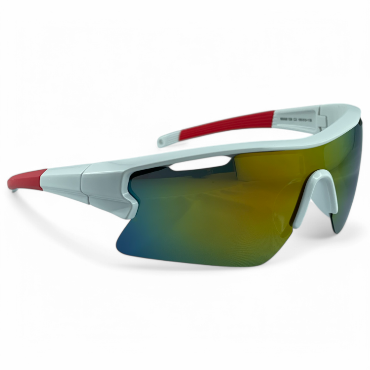 Okulary sportowe M106 C3 białe-czerwone lustrzane - widok z boku po prawej
