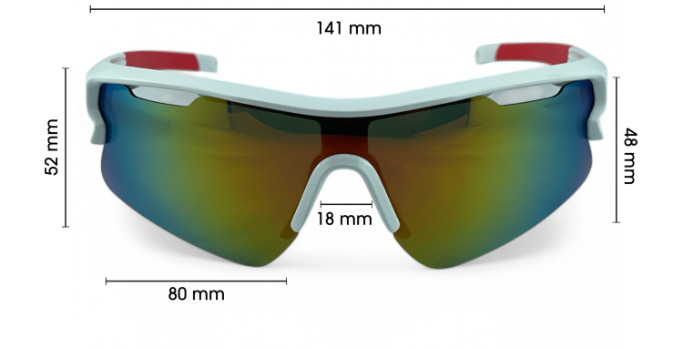 Okulary sportowe M106 C3 białe-czerwone - wymiary 141x52x18 mm