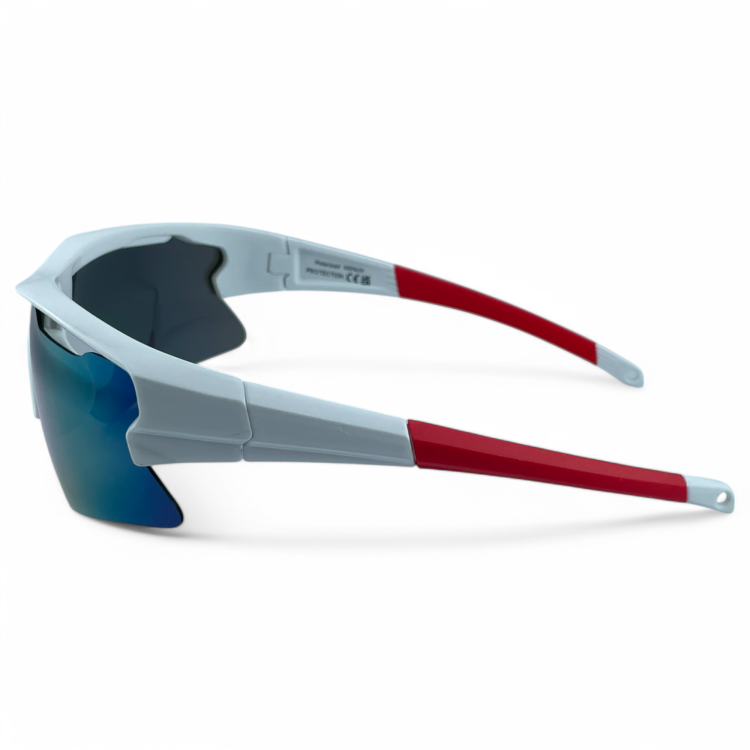Okulary sportowe M106 C3 białe-czerwone - widok zausznika z góry