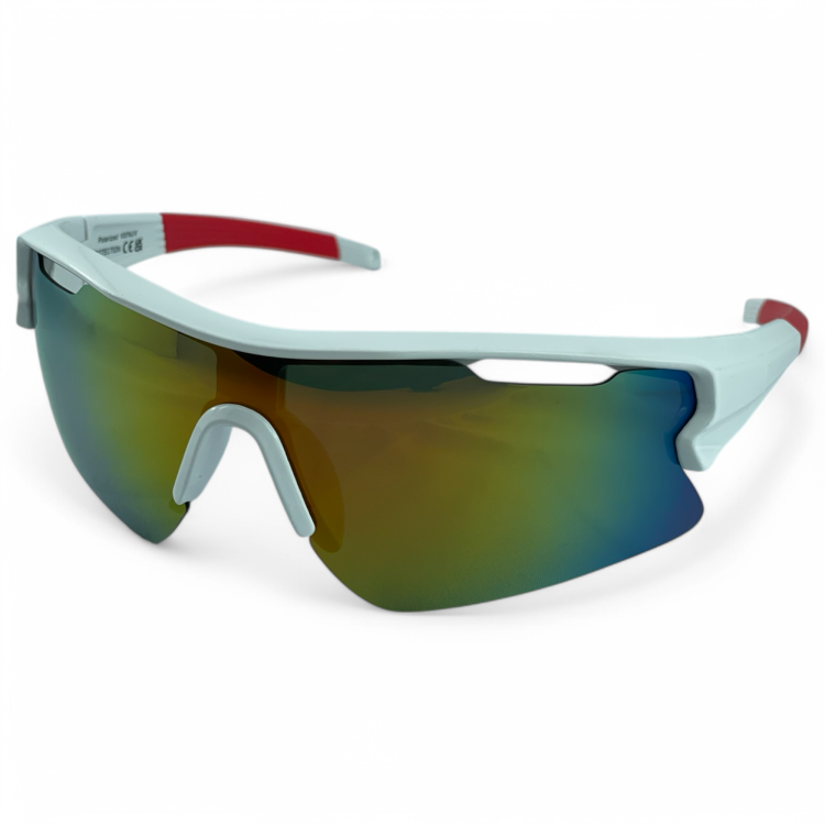 Okulary sportowe M106 C3 białe-czerwone lustrzane - widok z przodu-boku