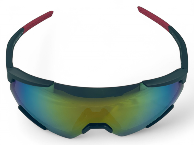 M108 C3 okulary sportowe czarne z czerwoną końcówką - widok z przodu