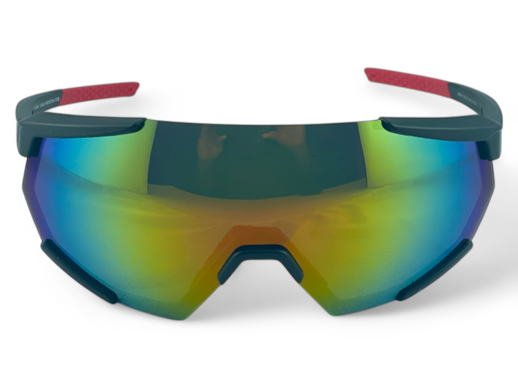 M108 C3 okulary sportowe czarne z czerwoną końcówką - przód z detalami