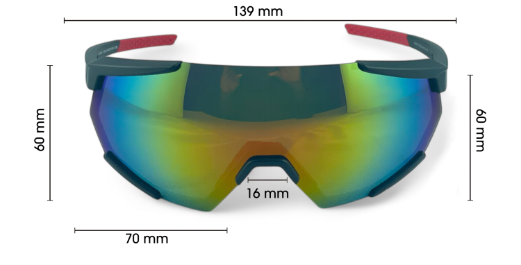 M108 C3 okulary sportowe wymiary - z metrycznymi oznaczeniami