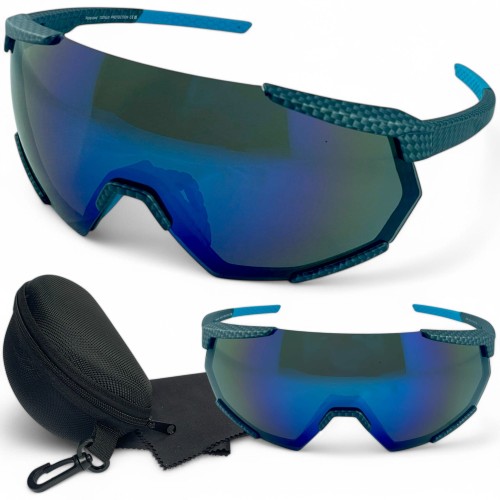 Okulary sportowe M108 C4 - zestaw z etui i ściereczką, granatowe soczewki lustrzane