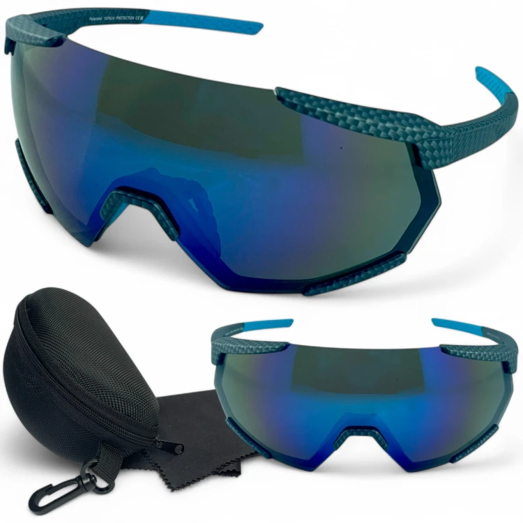 Okulary sportowe M108 C4 - zestaw z etui i ściereczką, granatowe soczewki lustrzane