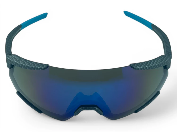 Okulary sportowe M108 C4 - granatowe, szeroka soczewka lustrzana z niebieskim odbiciem