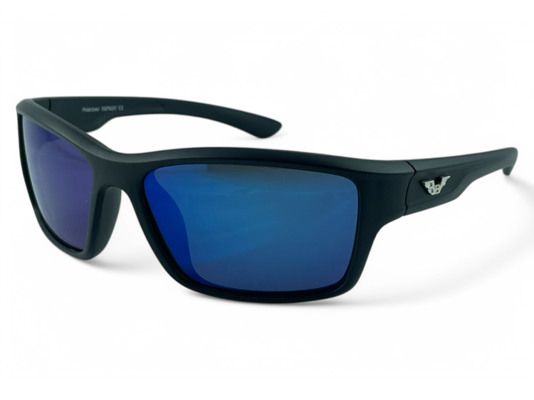M113 C2 okulary sportowe czarne niebieskie soczewki - widok z boku