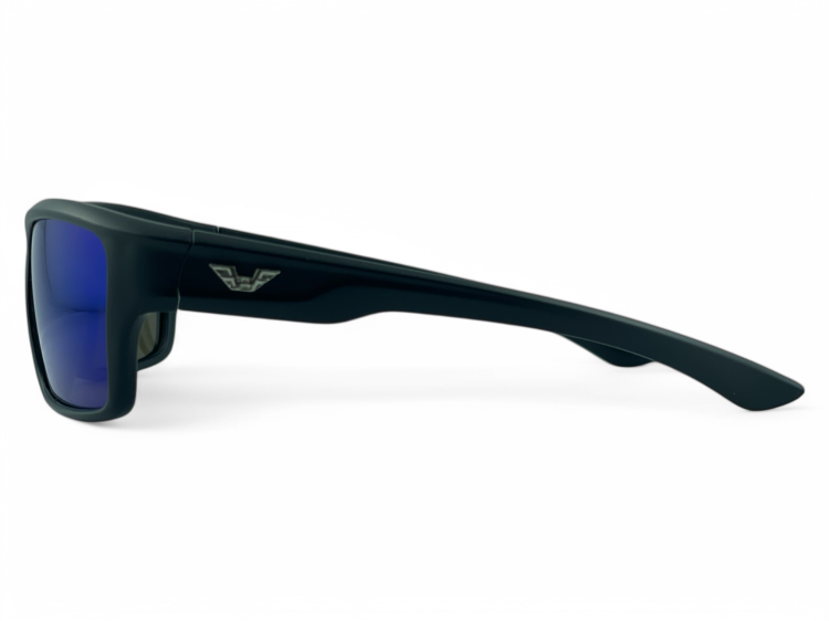 M113 C2 okulary sportowe czarne niebieskie soczewki - widok z boku