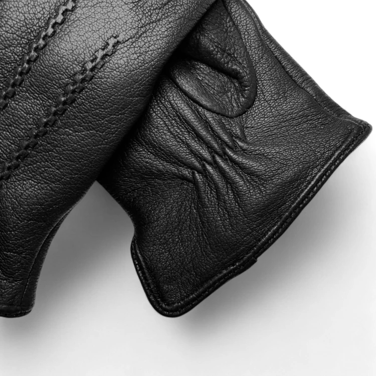 Men's leather gloves PRIUS LUX PRMG-2005B - close-up of the cuffs with the elastic gather and decorative stitching