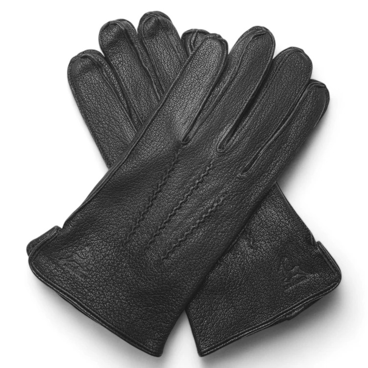 Men's leather gloves PRIUS LUX PRMG-2005B - laid crosswise with visible outseam stitching on the fingers