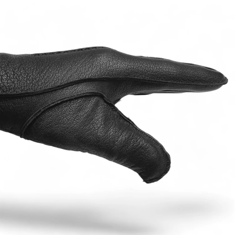 Men's leather gloves PRIUS LUX PRMG-2005B - close-up of the outseam stitching on the thumb and index finger