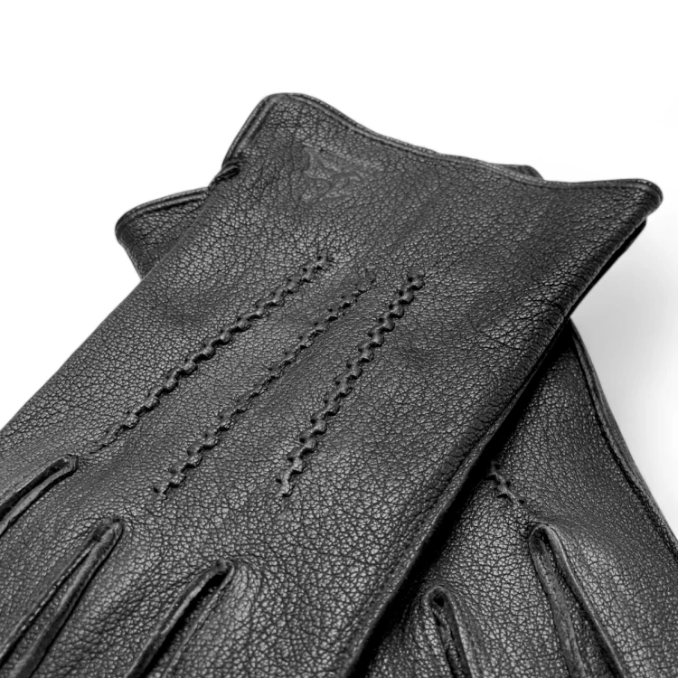 Men's leather gloves PRIUS LUX PRMG-2005B - close-up of the back and cuff with wavy stitching