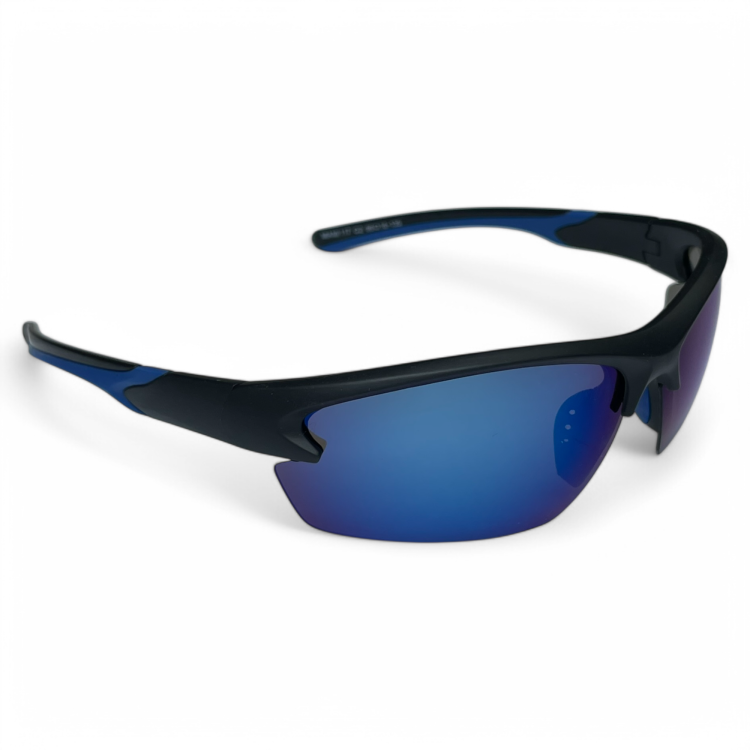 M117 C2 okulary sportowe czarne z niebieskim lustrem - widok z boku