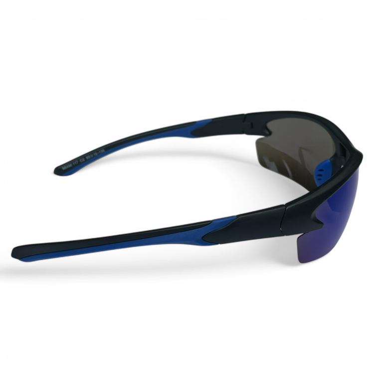 M117 C2 okulary sportowe czarne niebieskie zauszniki - widok z boku