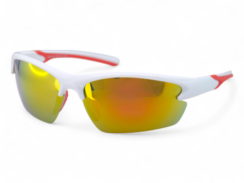 M117 C3 okulary sportowe biało-czerwone z lustrzanymi soczewkami - widok z przodu