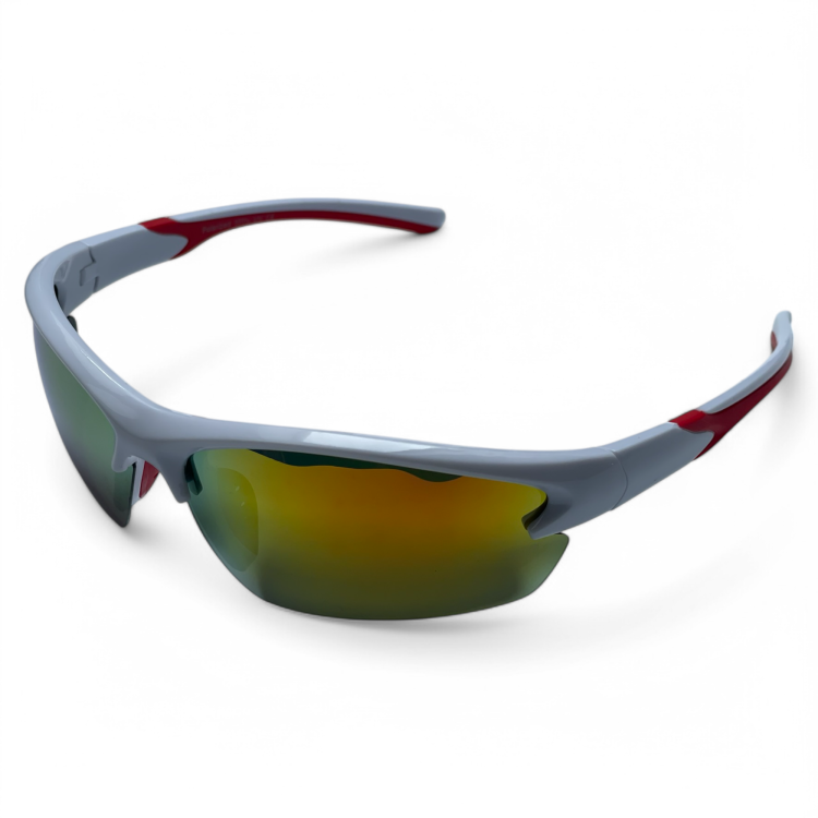 M117 C3 okulary sportowe biało-szare z czerwonymi akcentami - widok z boku