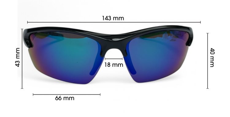 M117 C4 okulary sportowe z wymiarami - zbliżenie przód