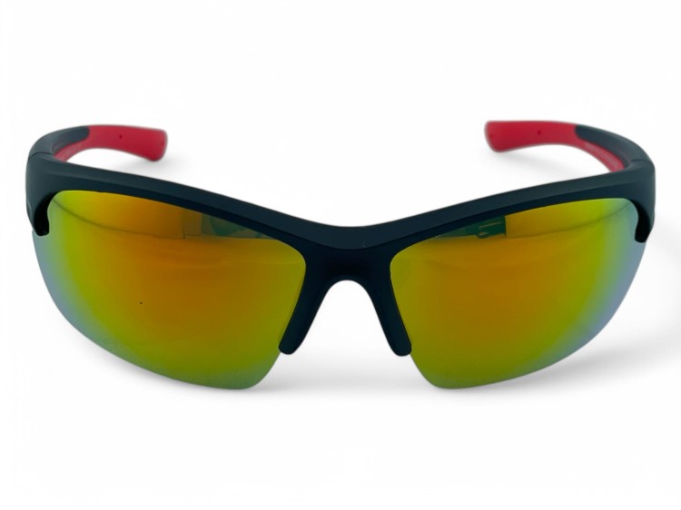 M119 C3 okulary sportowe czarne z czerwonymi zausznikami lustrzane - przód