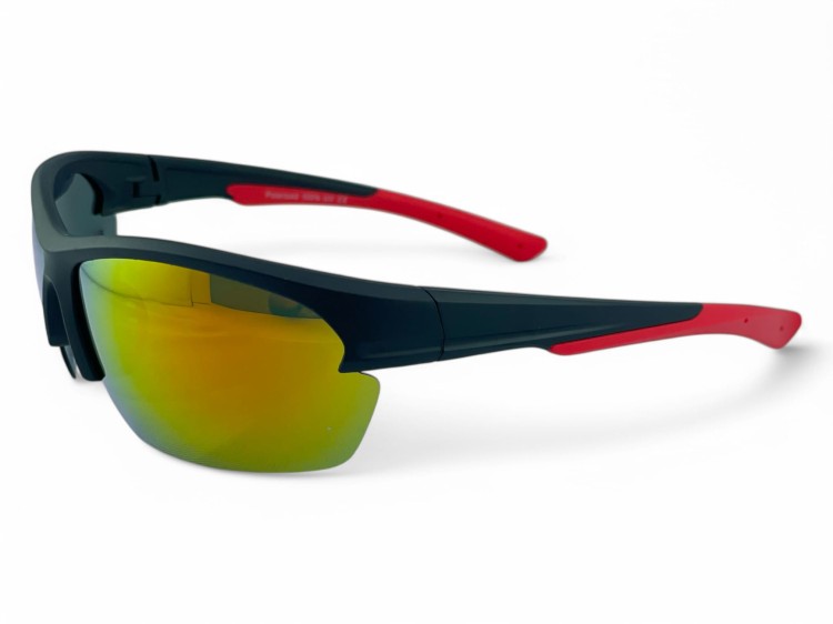 M119 C3 okulary sportowe czarne z czerwonymi zausznikami lustrzane - prawy profil