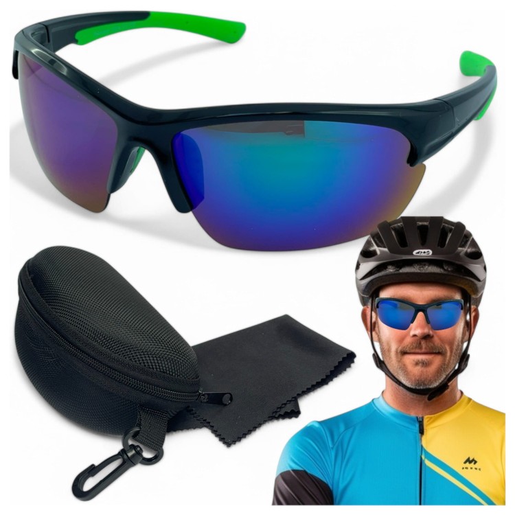 M119 C4 okulary sportowe czarno-zielone zestaw - z kolarzem