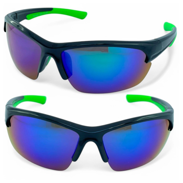 M119 C4 okulary sportowe czarno-zielone lustrzane soczewki - widok z przodu i z boku