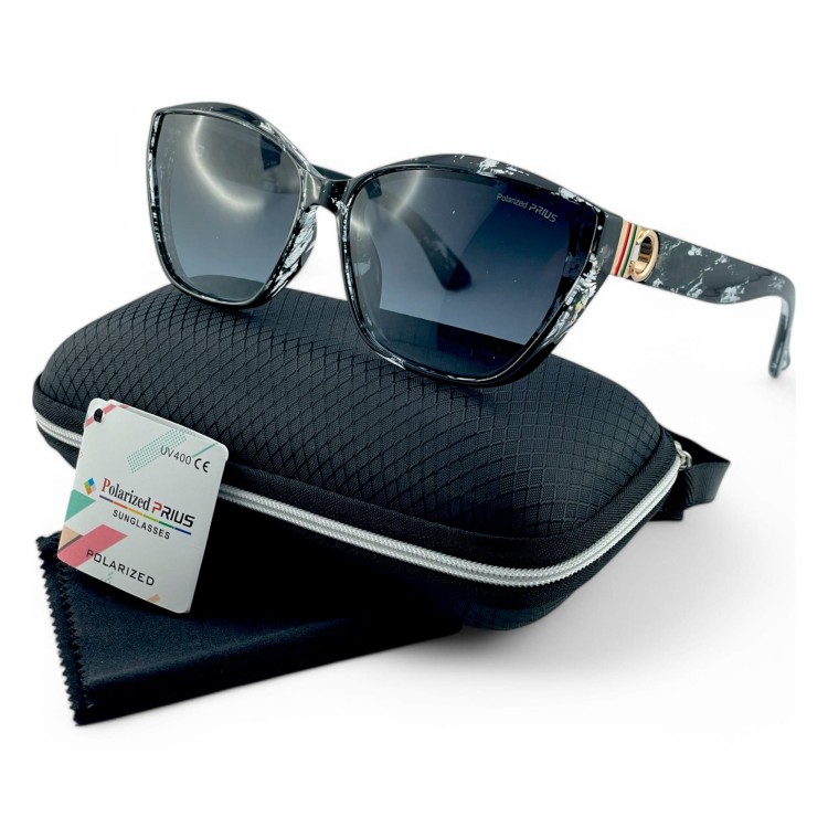 Prius PRW-551 C3 okulary damskie czarne marbling - z etui i akcesoriami