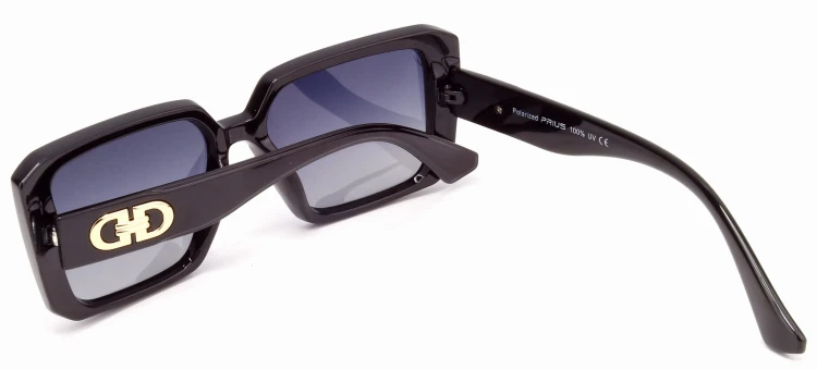 Prius V538 BLCK okulary przeciwsłoneczne czarne kwadratowe z logo GD - widok z tyłu