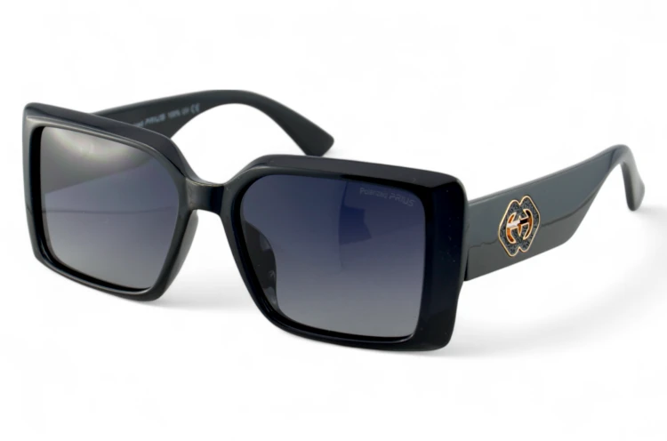 PRW-V525 C1 BLCK okulary damskie czarne kwadratowe z gradientem i logo - widok 3/4
