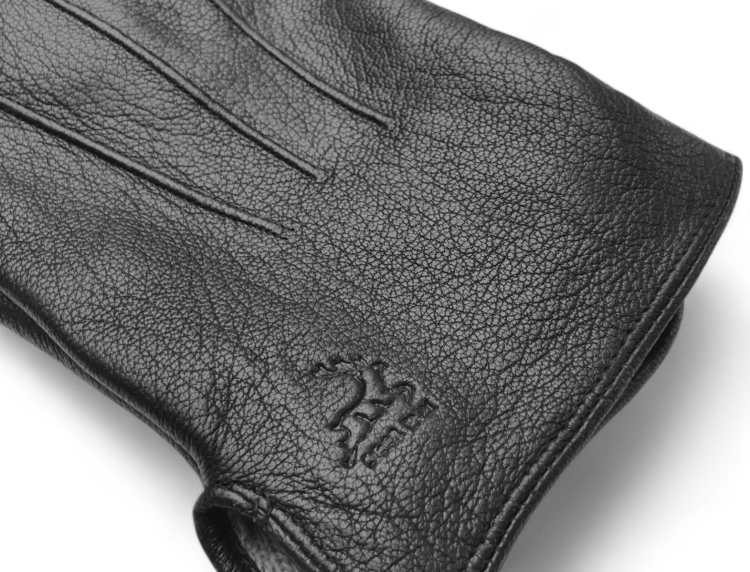 Prius Lux PRMG-2006 rękawiczki skórzane czarne - zbliżenie logo marki