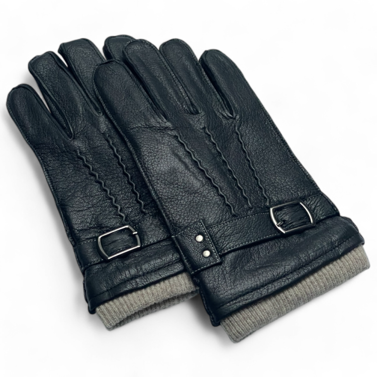 Rękawiczki męskie PRIUS LUX PRMG-2009 – czarne, skóra owcza, widok z boku