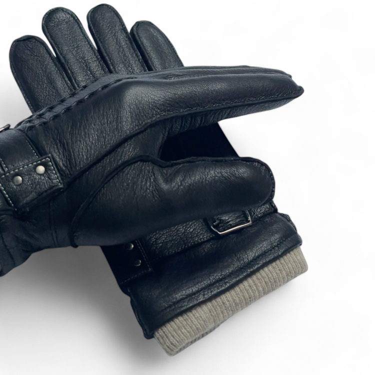 Skórzane rękawiczki PRMG-2009 – detale na tle białym, widok 3/4