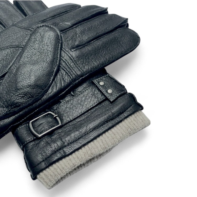 Czarne rękawiczki z naturalnej skóry owczej PRMG-2009 – ułożone bokiem