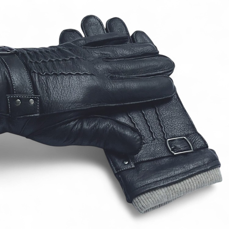 PRIUS PRMG-2009 – rękawiczki skórzane czarne ułożone w kształcie litery V Szczegóły przeszycia