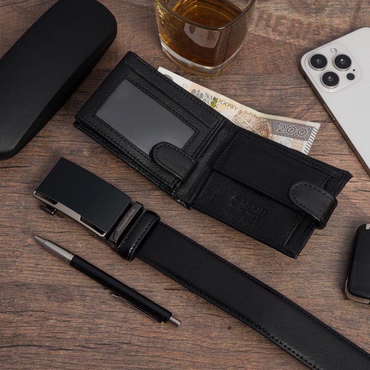 Alessandro Paoli AP-102-BLCK zestaw akcesoriów - pasek, portfel z pieniędzmi, telefon, długopis