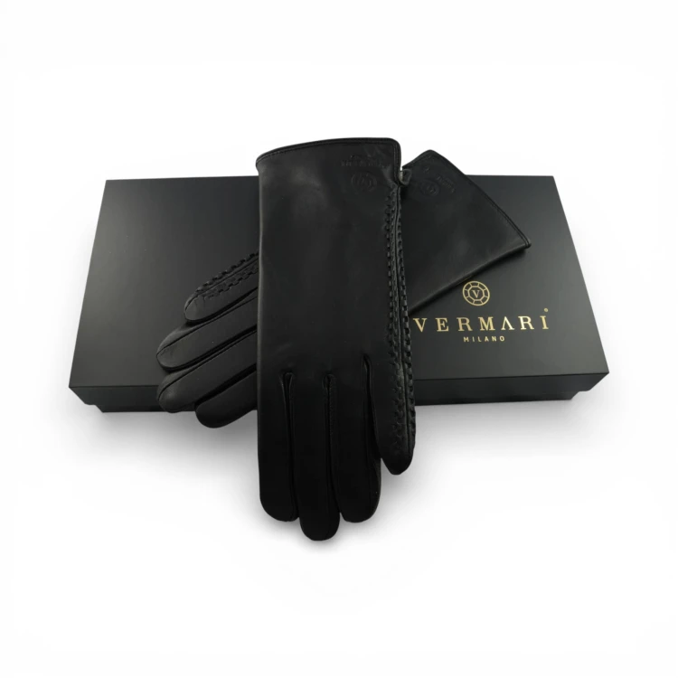 Vermari Milano VWGL-4007-C1 rękawiczki skórzane czarne - na pudełku z przodu