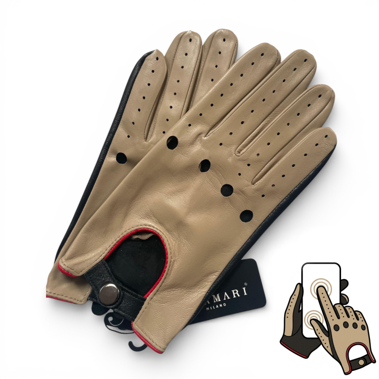 Car gloves with perforation for smartphone use